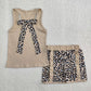 Baby Girl Sleeveless Pocket Bow Khaki Tops Ruffle Leopard Shorts Set