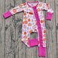Baby Boy Long Sleeves Pumpkins Fall Pink Ruffle Zipper Pajamas Romper RTS