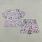 Baby Girls Kids Short Sleeves Bows Shirt Scallop Shorts Summer Pink Set RTS