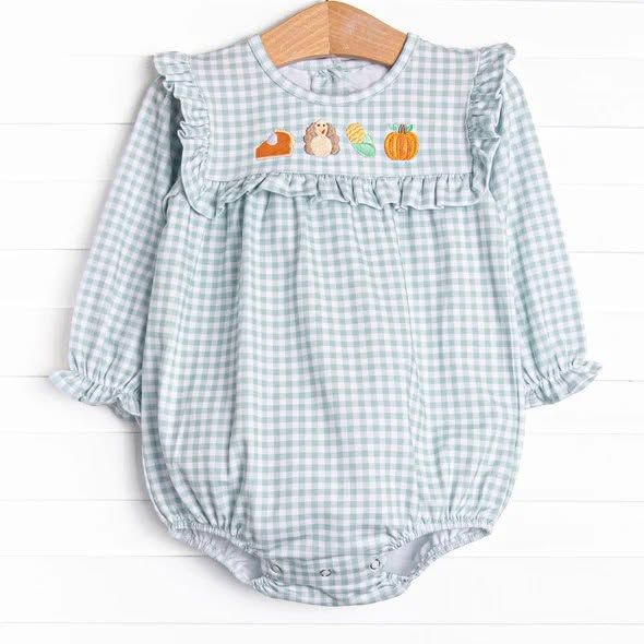 ( No moq ) Preorder Baby Girls Infant turkey Pumpkin Plaid Bubble Romper Fall Clothes