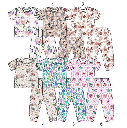 ( Moq 5 Each Style ) Sibling Baby Girls Kids Short Sleeves Flower Shirts Pants Sets Pajamas Clothes