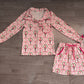Adult Women Long Sleeves Christmas Soldier Bows Flower Buttons Tops Shorts Pajamas Pink Set RTS