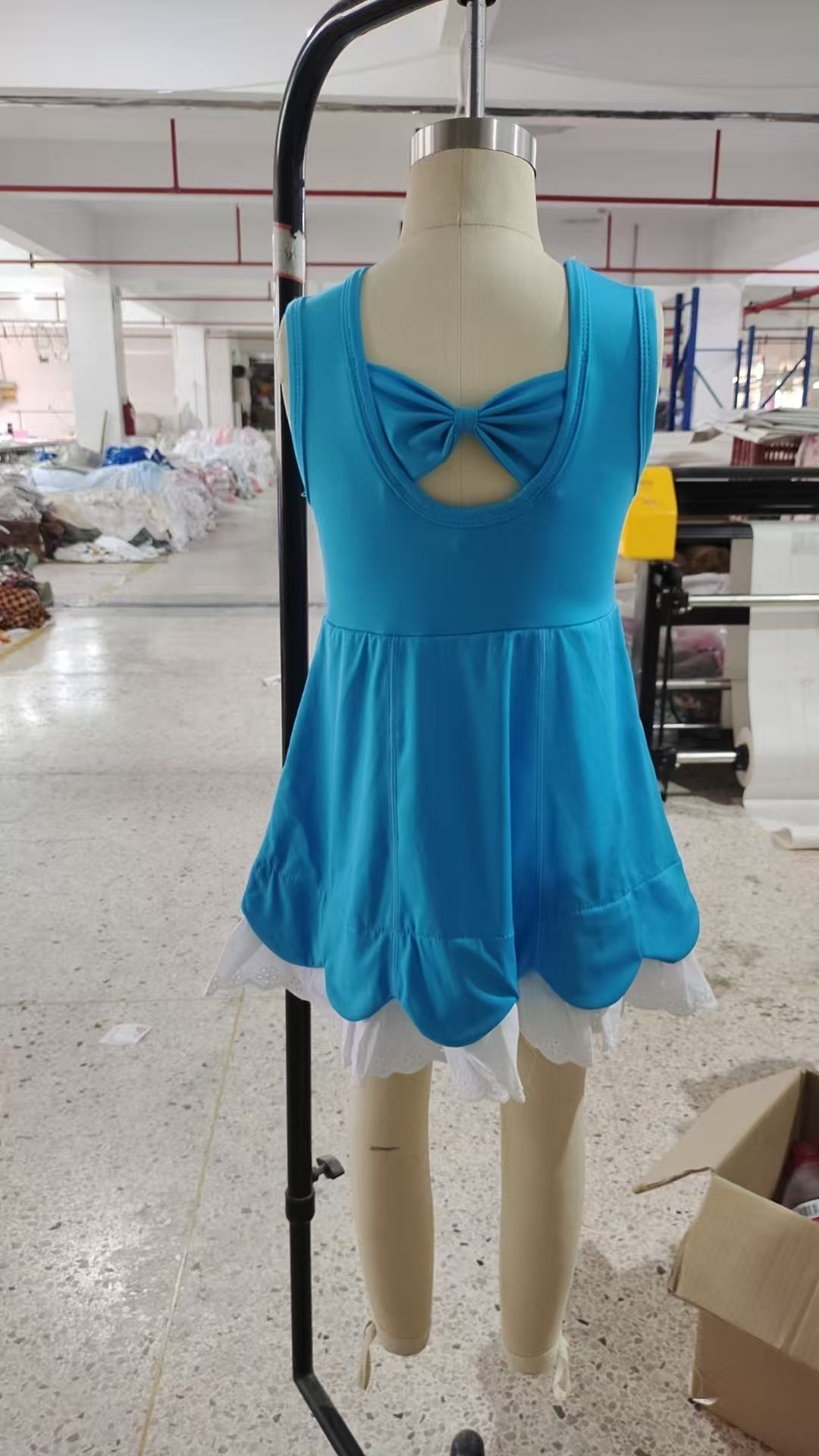 Preorder Baby Girl Sleeveless Yoga Active Lace Ruffle Blue Knee Length Dress（ No moq ）