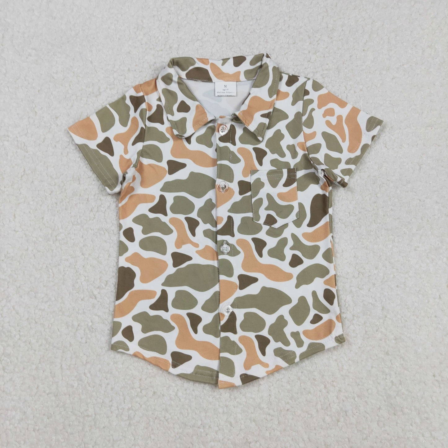 Boys Kids Short Sleeves Green Orange Camo Hunting Buttons Shirt Tops Clothes RTS