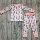 Baby Girl Long Sleeves Tree Bows Christmas Shirt Pants Pink Pajamas Set RTS