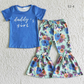 Promotion Baby Kids Blue Short Sleeves Daddy's Girl Shirt Floral Bell Pants Set RTS