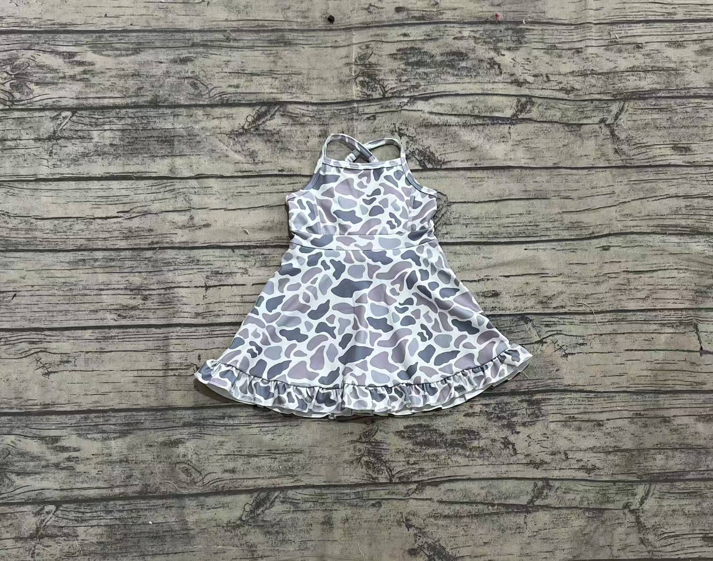 Baby Girl Straps Camo Yoga Active Wear Knee Length Grey Dress RTS