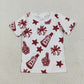 Baby Girl Short Sleeves Cheer Team Dark Red Summer Shirt Tops RTS