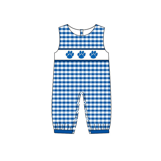 Baby Boy Sleeveless Team Blue Plaid Romper