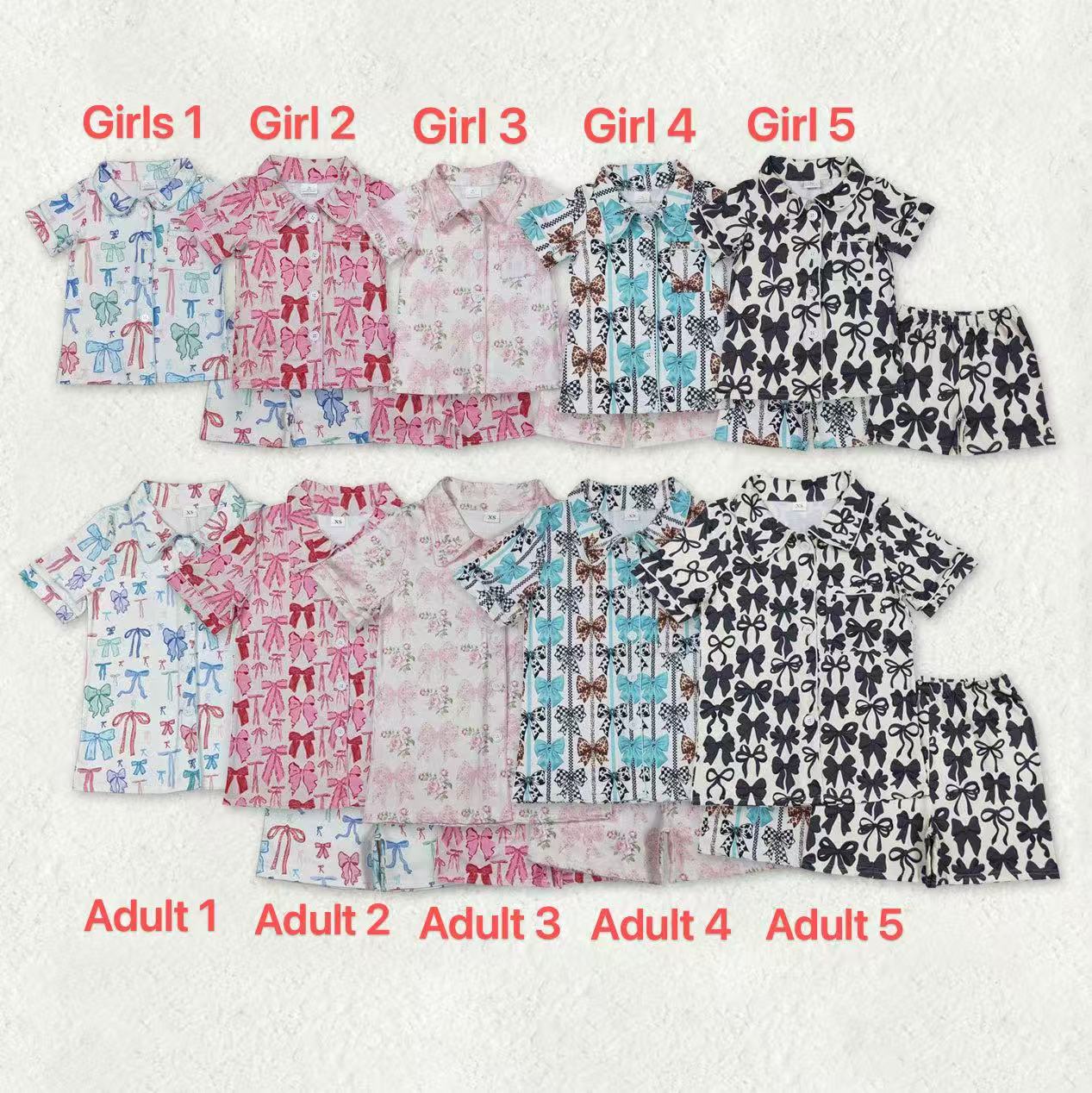 Sibling Baby Girls Adult Women Bows Buttons Tops Shorts Mommy and Me Pajamas Sets RTS