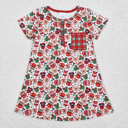 Baby Girl Short Sleeves Christmas Cartoon Gowns Dress