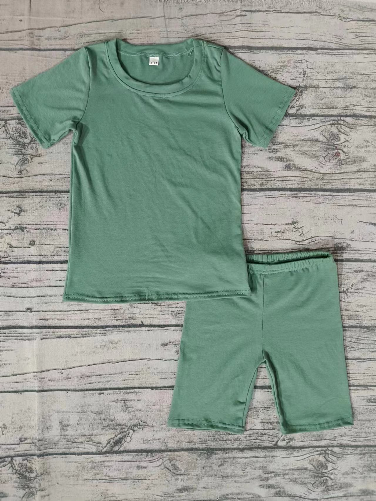 Moq 5 Baby Kids Short Sleeves Shirt Shorts Cotton Green Set