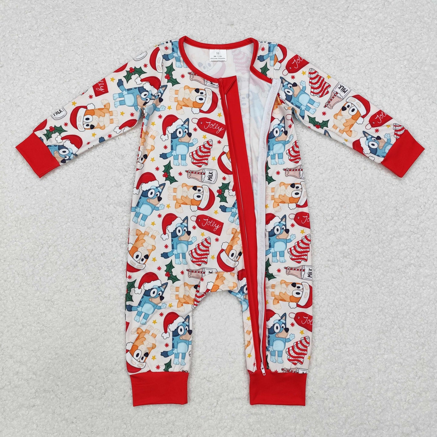 Baby Boy Infant Long Sleeves Christmas Dogs Cake Zipper Romper