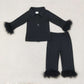 Baby Girl Fur Long Sleeves Black Cotton Buttons Shirt Pants Pajamas Set