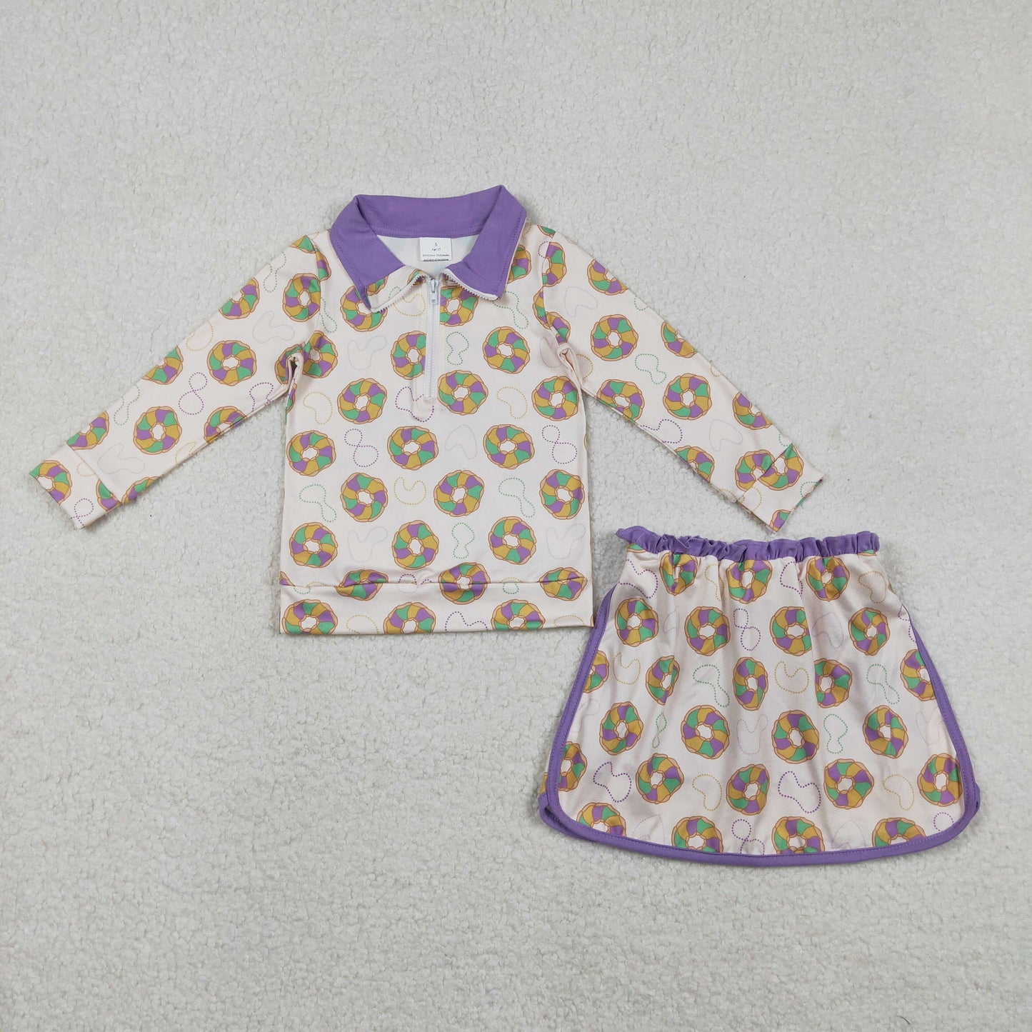 Baby Girls Kids Donuts Zipper Tops Shorts Skirt Skort Mardi Gras Clothes Set RTS