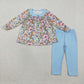Baby Girls Kids Long Sleeves Floral Tunic Blue Pants Clothes Set RTS