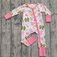 Girls Infant Long Sleeves Softball Bows Zipper Sleeper Romper RTS