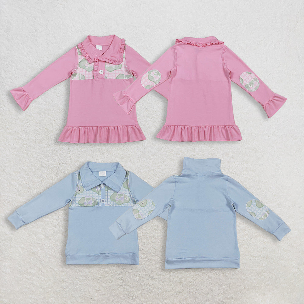 Sibling Baby Boys Girls Kids Long Sleeves Golf Buttons Pullover Shirts Tops RTS