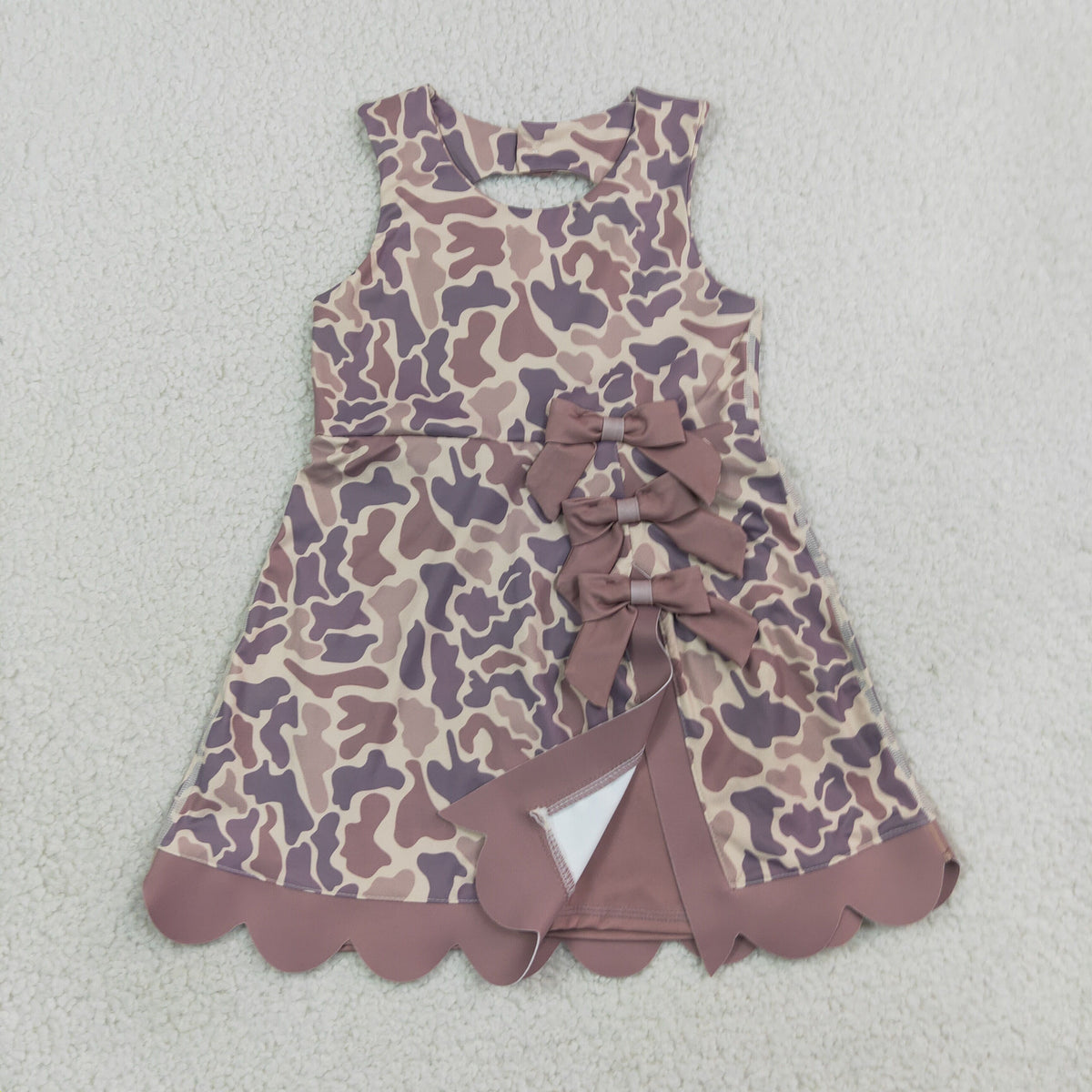 Baby Girls Kids Sleeveless Camo Bows Shorts Scallop Dress Yoga Active Clothes RTS