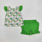 Baby Girl Short Sleeves St Patrick Day Rainbow Green Bow Tunic Shorts Clothes Set