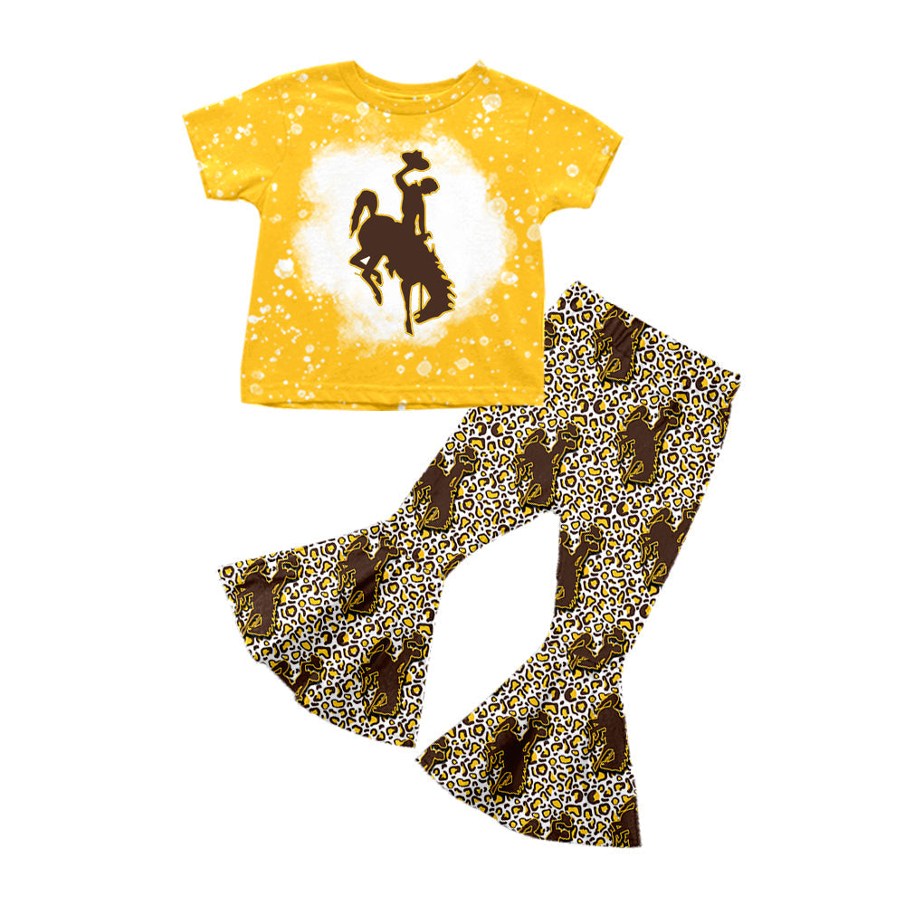 Baby Girl Short Sleeves Rodeo Leopard Shirt Pants Western Set Moq 5