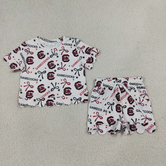 Baby Girl Kids Short Sleeves Chicken Bows Shirt Shorts Team Set Scallop Clothes RTS