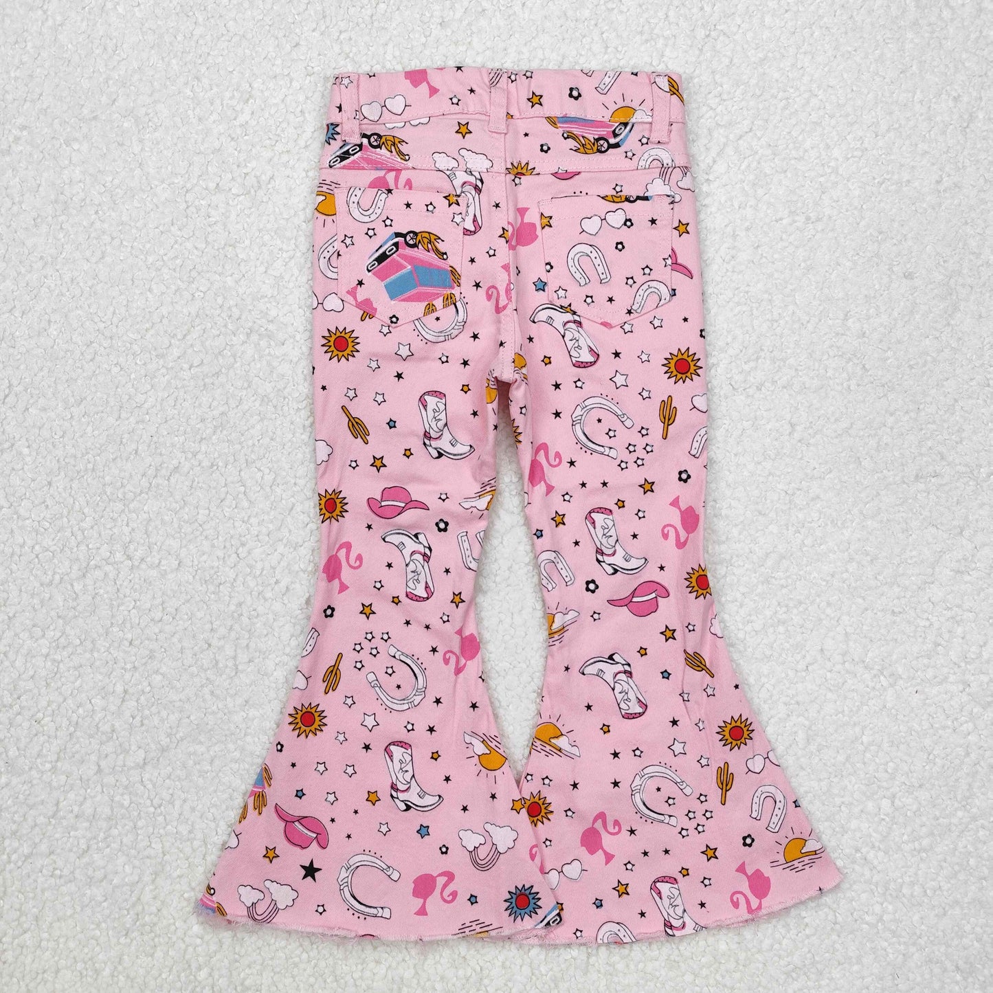 Baby Girl Pink Doll Western Bell Denim Pants Jeans