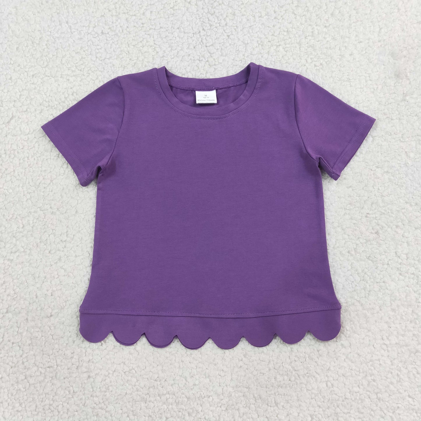 Baby Girls Kids Short Sleeves Scalloped Purple Shirt Tops Cotton Clothes RTS