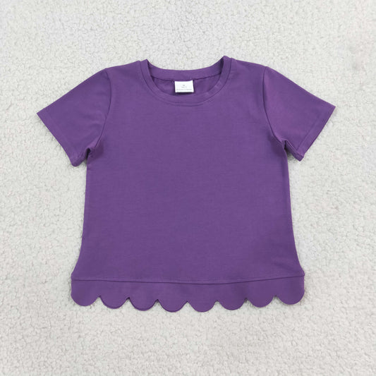 Baby Girls Kids Short Sleeves Scalloped Purple Shirt Tops Cotton Clothes RTS