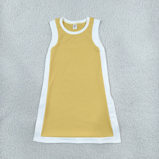 Baby Girls Kids Yoga Active Sleeveless White Trim Dress Yellow Clothes RTS