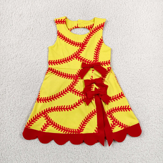 Baby Girls Kids Sleeveless Softball Red Bows Shorts Knee Length Dress RTS