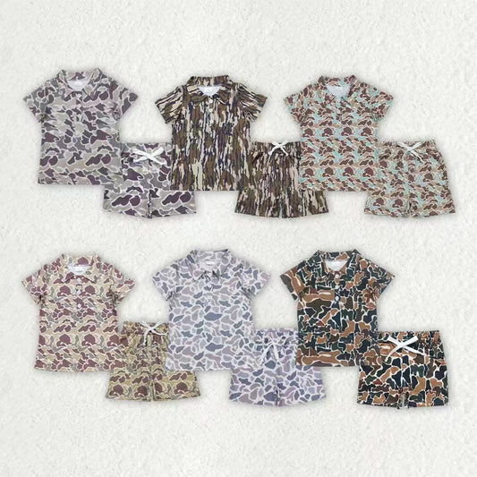 Sibling Baby Boys Short Sleeves Buttons Tops Southern Camo Pockets Shorts Clothes Sets RTS