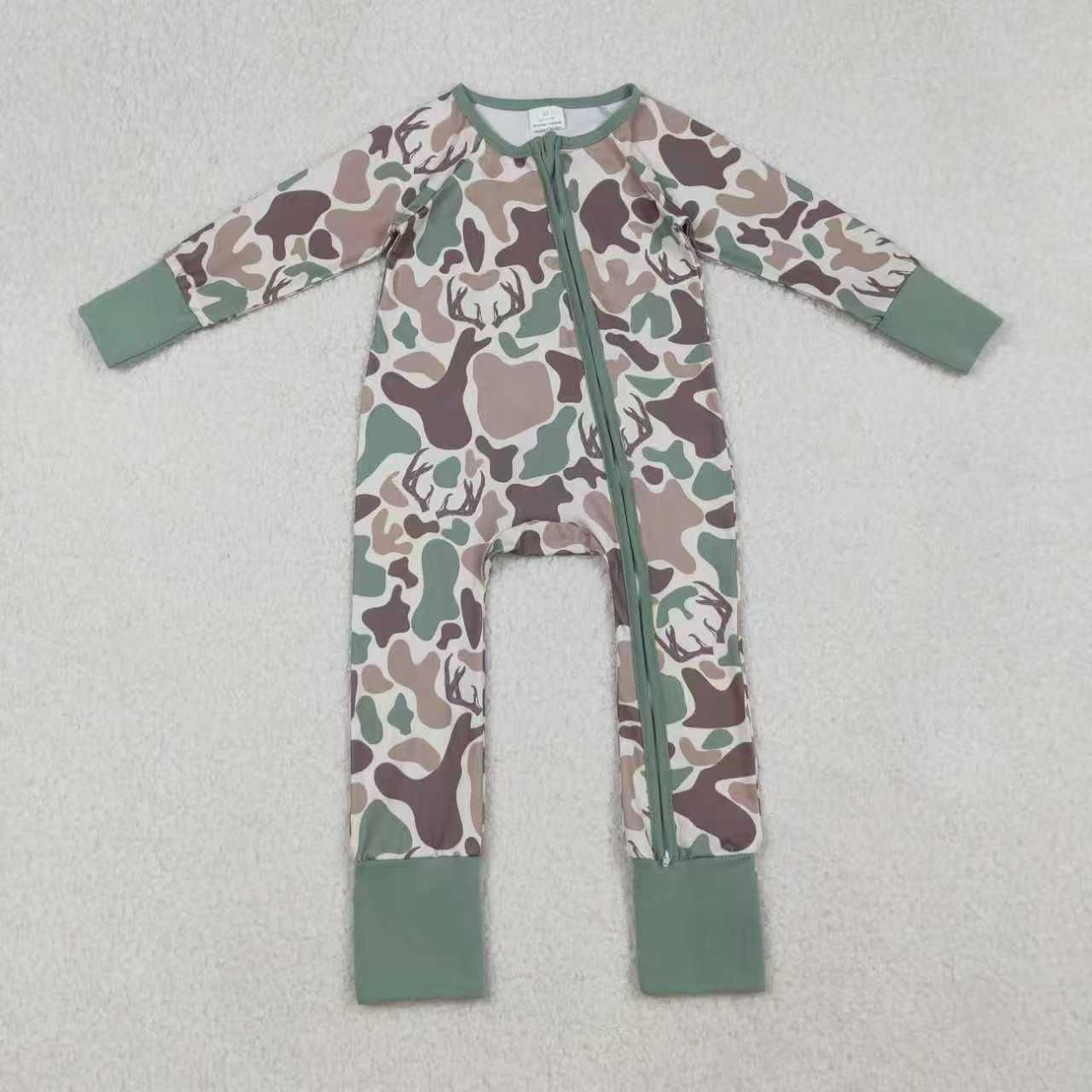 Sibling Baby Boy Long Sleeves Deer Camo Hoodie Jacket Zipper Romper Pajamas Set RTS