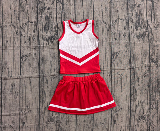 ( No moq ) Preorder Baby Girls Kids Sleeveless Tops Red Skirt Shorts Set Yoga Active Team Clothes
