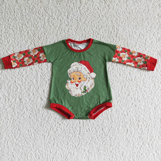 Promotion Baby Kids Infant Long Sleeves Christmas Santa Green Bubble Romper RTS