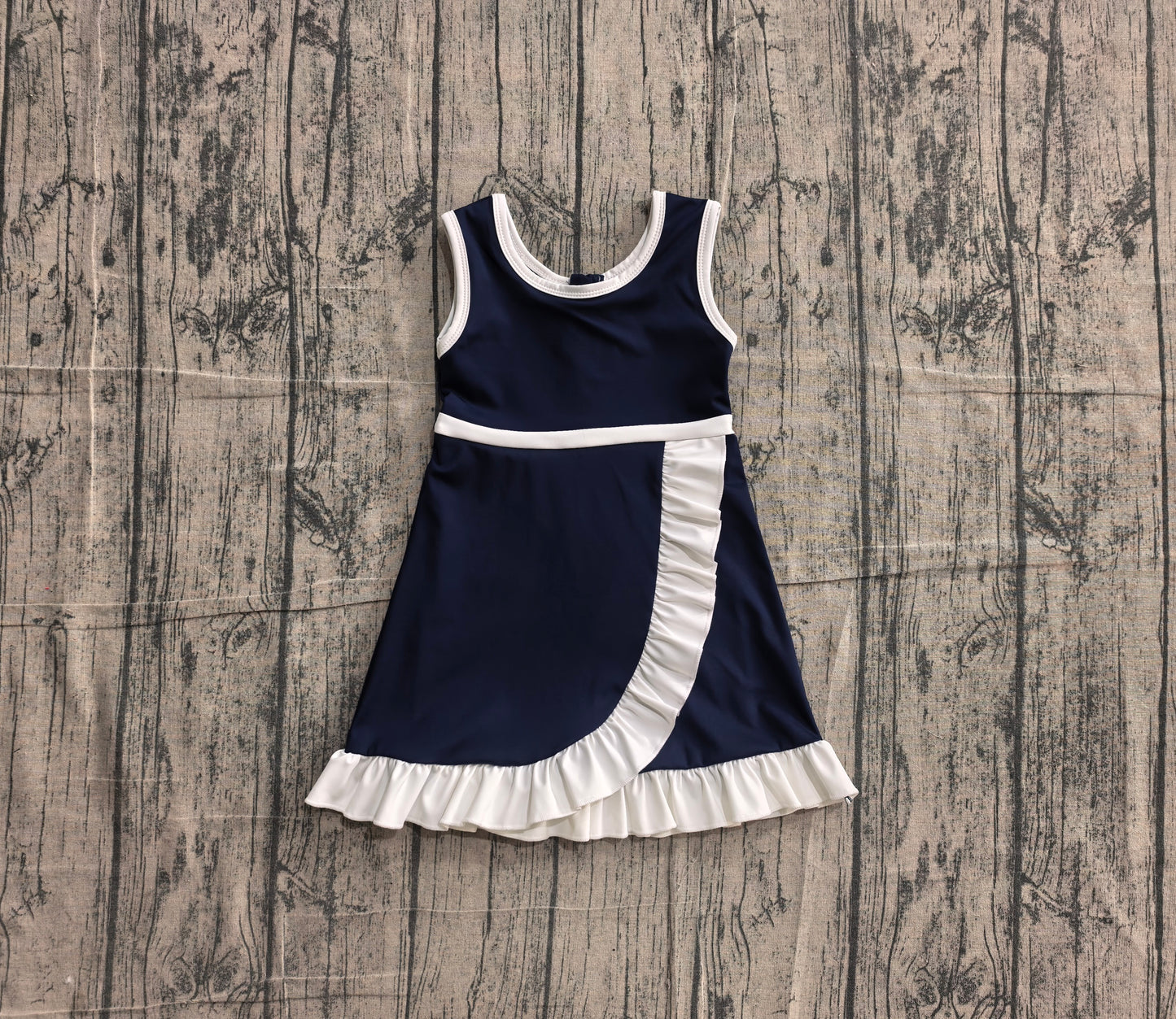 ( No moq ) Preorder Baby Girls Kids Sleeveless Shorts Scallop Navy Dress Yoga Active Clothes