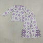 Baby Girls Kids Purple Pumpkins Scallop Shirt Bows Pants Set Halloween Clothes RTS