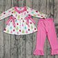 Baby Girl Long Sleeves Bows Trees Tunic Pink Ruffle Pants Christmas Set RTS
