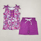 Baby Girl Bows Flower Button Tunic Tops Dots Purple  Shorts Set RTS
