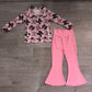 Baby Girls Kids Halloween Bows Zipper Pockets Tops Pink Pants Set Clothes RTS