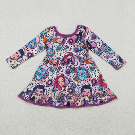 Baby Girls Kids Long Sleeves Movie Characters Flower Ruffle Knee Length Dress RTS