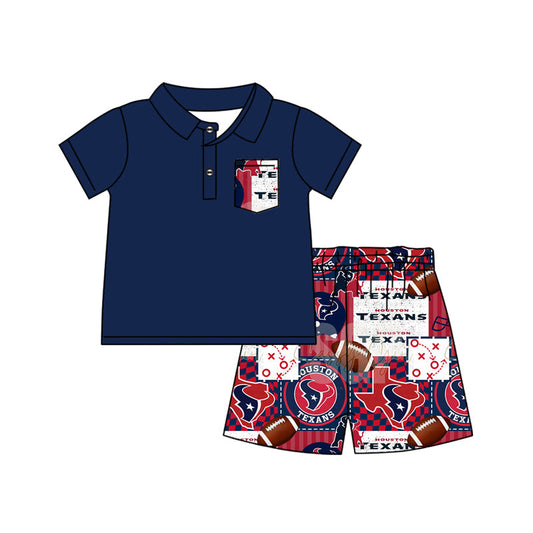 Baby Boy Short Sleeves Team Navy Blue Shirt Cow Football Team Shorts Moq 5