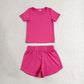 Baby Girls Kids Short Sleeves Hot Pink Shirt Skirt Shorts Yoga Active Set Clothes RTS