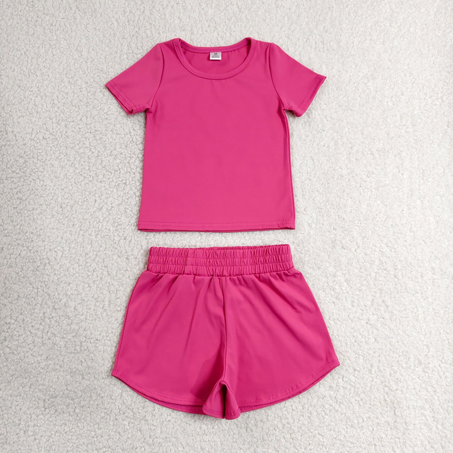 Baby Girls Kids Short Sleeves Hot Pink Shirt Skirt Shorts Yoga Active Set Clothes RTS