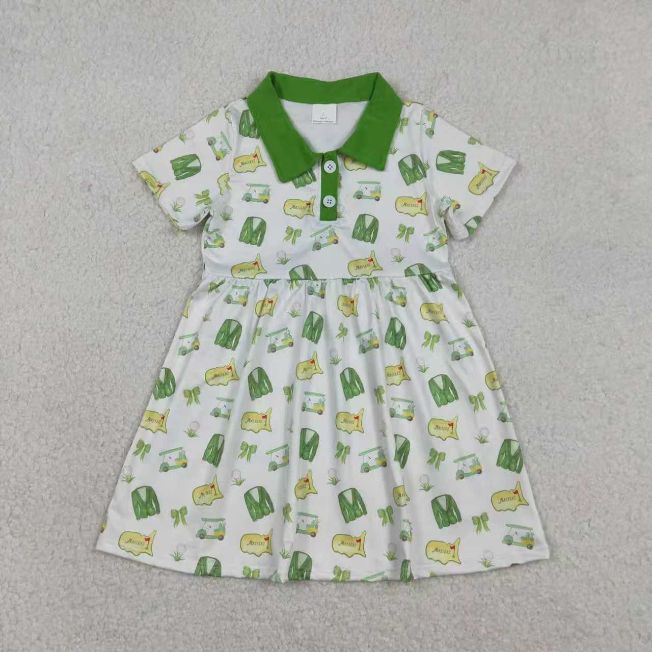 Sibling Baby Boys Girls Short Sleeves Golf Buttons Green Knee Length Dress Set RTS