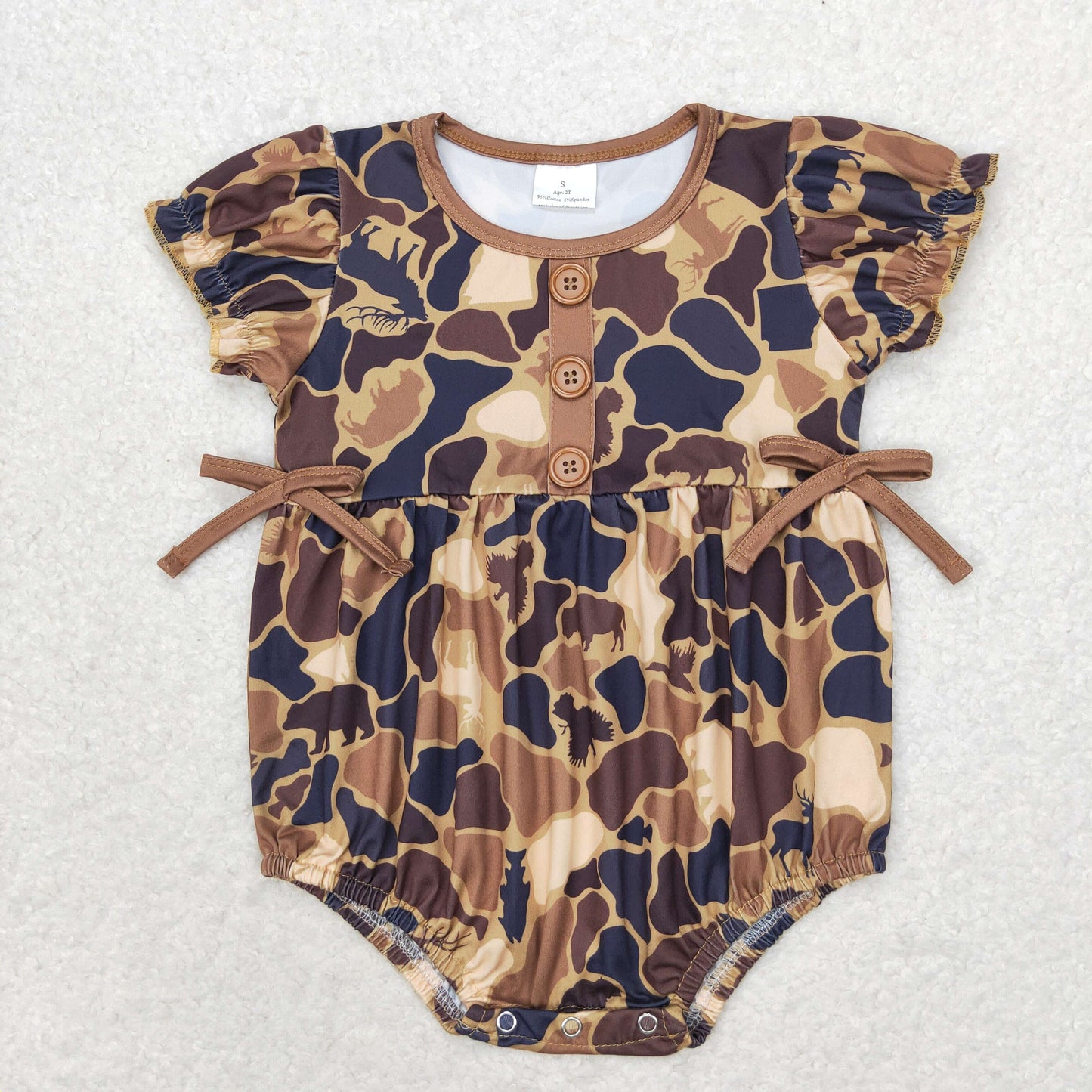 Baby Girl Infant Brown Camo Short Sleeves Bubble Romper