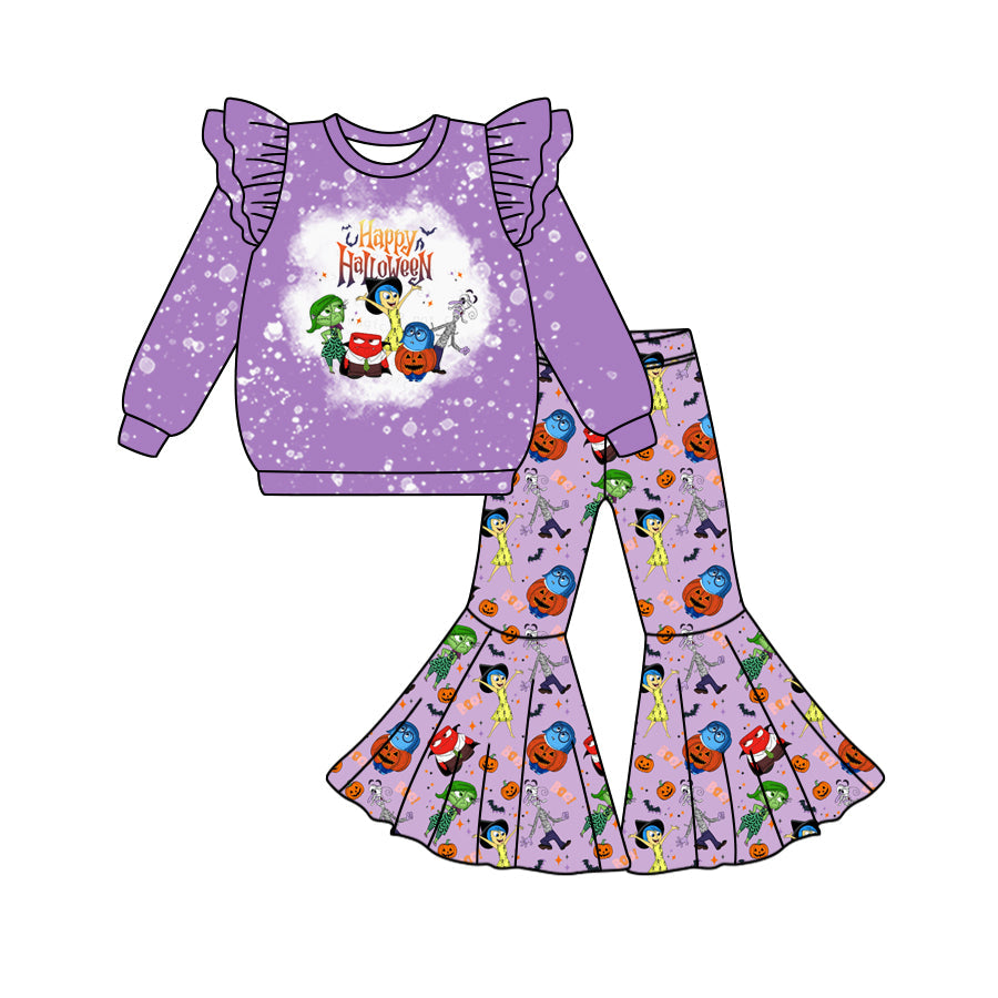 Baby Girl Long Sleeves Purple Tops Pants Halloween Pumpkin Set