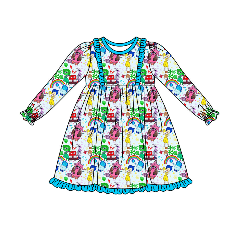 Baby Girl Long Sleeves Rainbow Cartoon Knee Length Dress