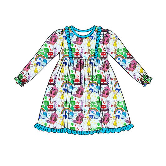 Baby Girl Long Sleeves Rainbow Cartoon Knee Length Dress