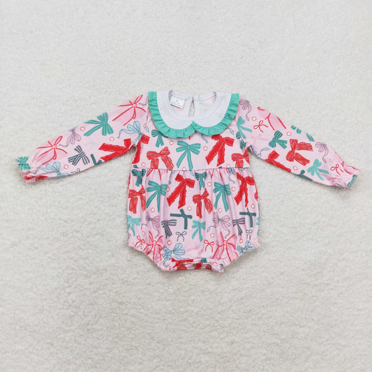 Baby Girl Long Sleeves Christmas Bows Bubble Romper